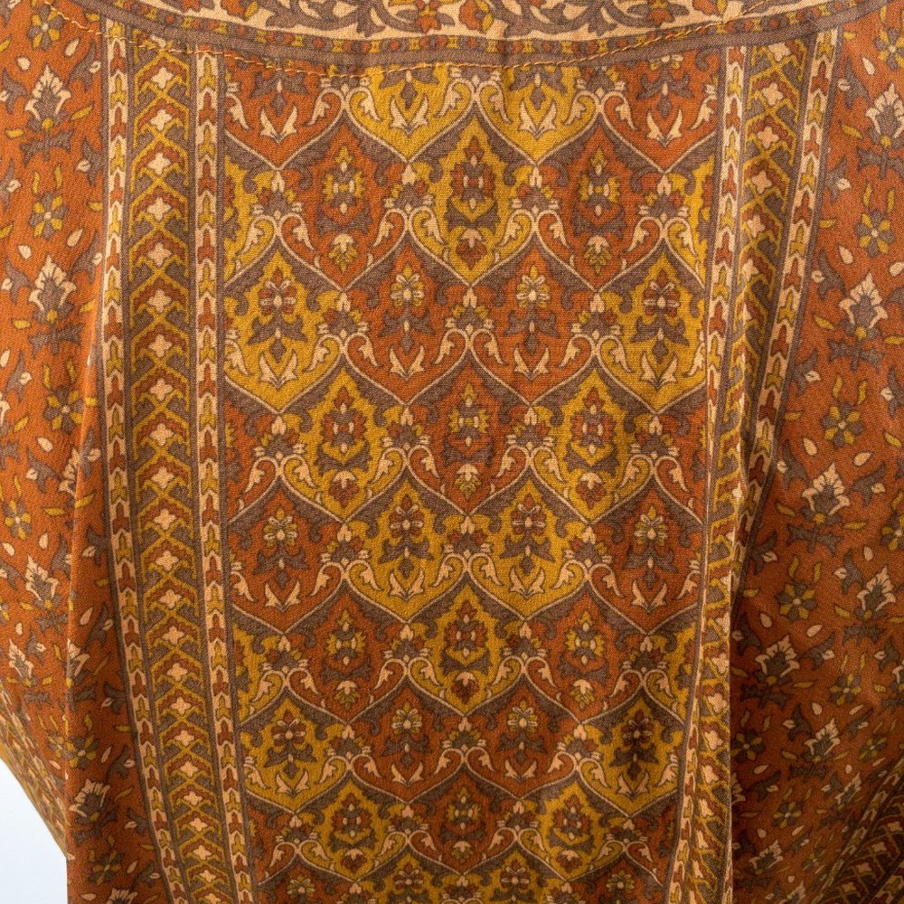 Vintage 70s M Silk Hippy Print Blouse Brown Tan - Picture 6 of 8